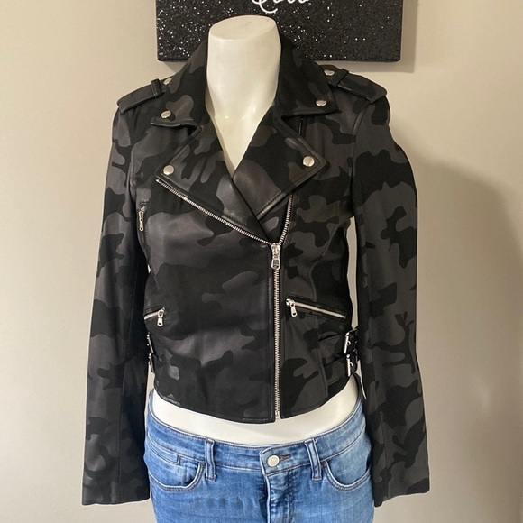 Generation Love Spencer Black Camo Lamb Skin Leather Jacket Pockets Sz XS NEW - Picture 3 of 14